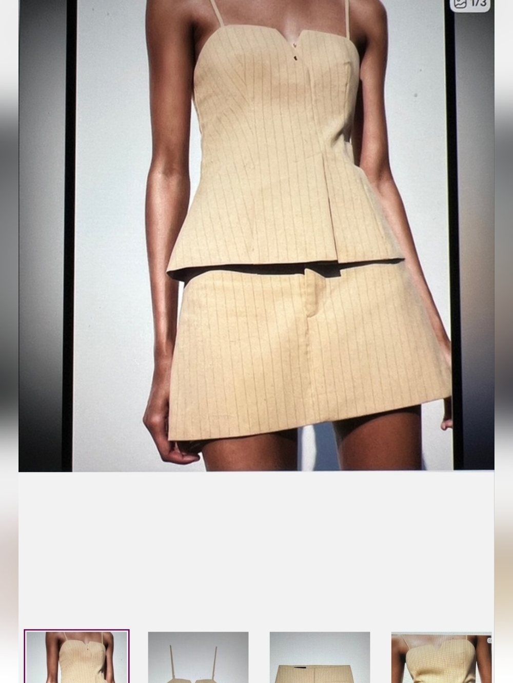 Zara Cream Pinstripe Mini Skirt Xs